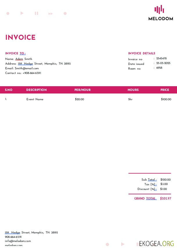 Modèle de facture de festival de musique